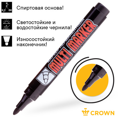 sredstva bezopasnosti   Marker permanentnyy Multi Marker 5mm, chernyy, pulevidnyy Crown, 08-8601   3